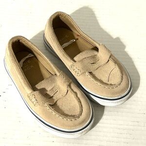Janie And Jack Toddler Boys Size 9 Tan Cream Suede Loafers Slip On Shoes